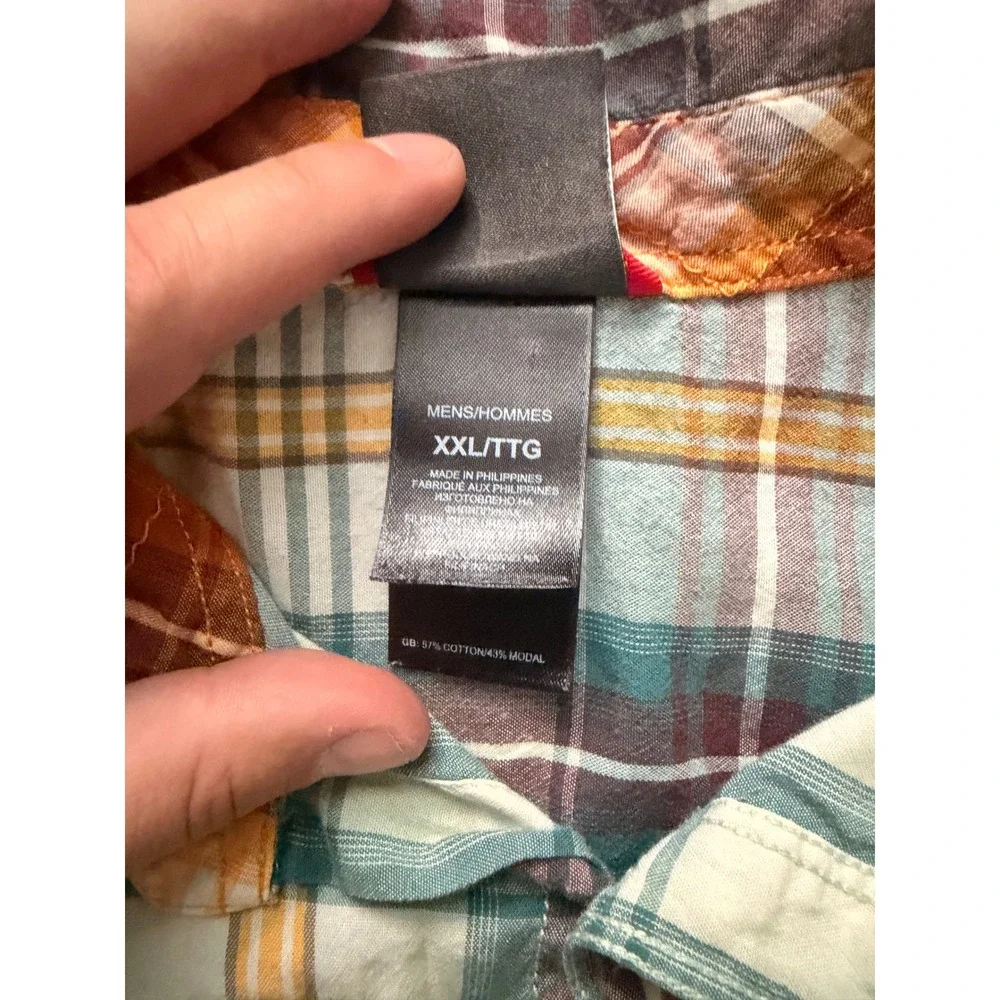 The North Face Mens XXL Plaid Button Down Shirt‎ Short Sleeve Cotton Modal Teal